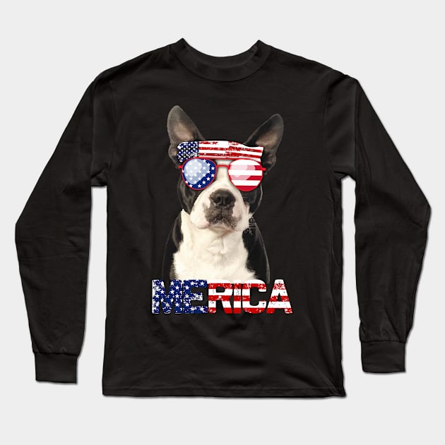 Merica Boston Terriers Dog American Flag 4Th Of July Long Sleeve T-Shirt by jrgenbode